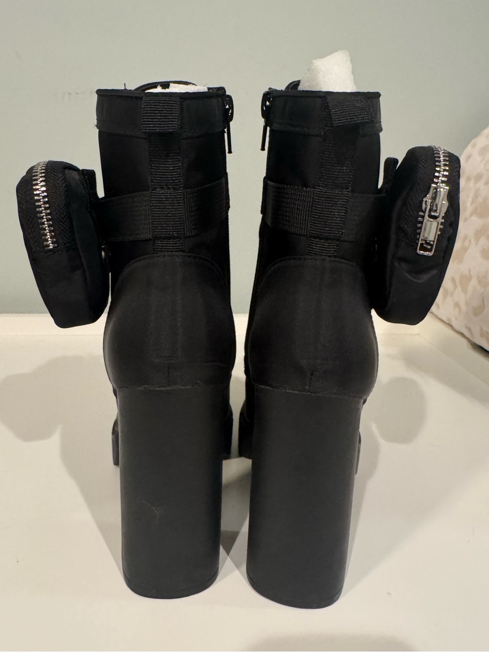 Steve Madden Herrick Black Platform Heeled Combat Boots Size 8 Rare - Picture 3 of 6